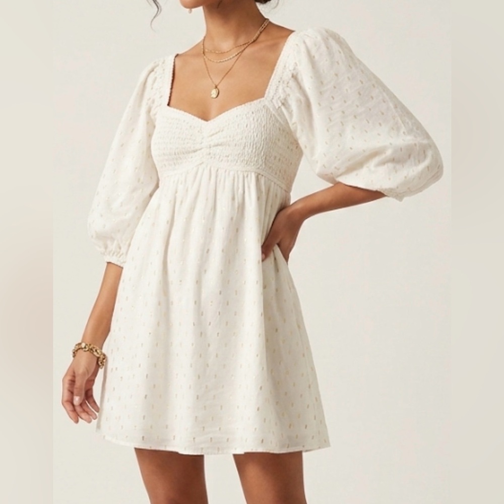 Baeve White Gold Lurex Metallic Clip‎ Dot Babydoll Mini Dress BD2558-A Mens S